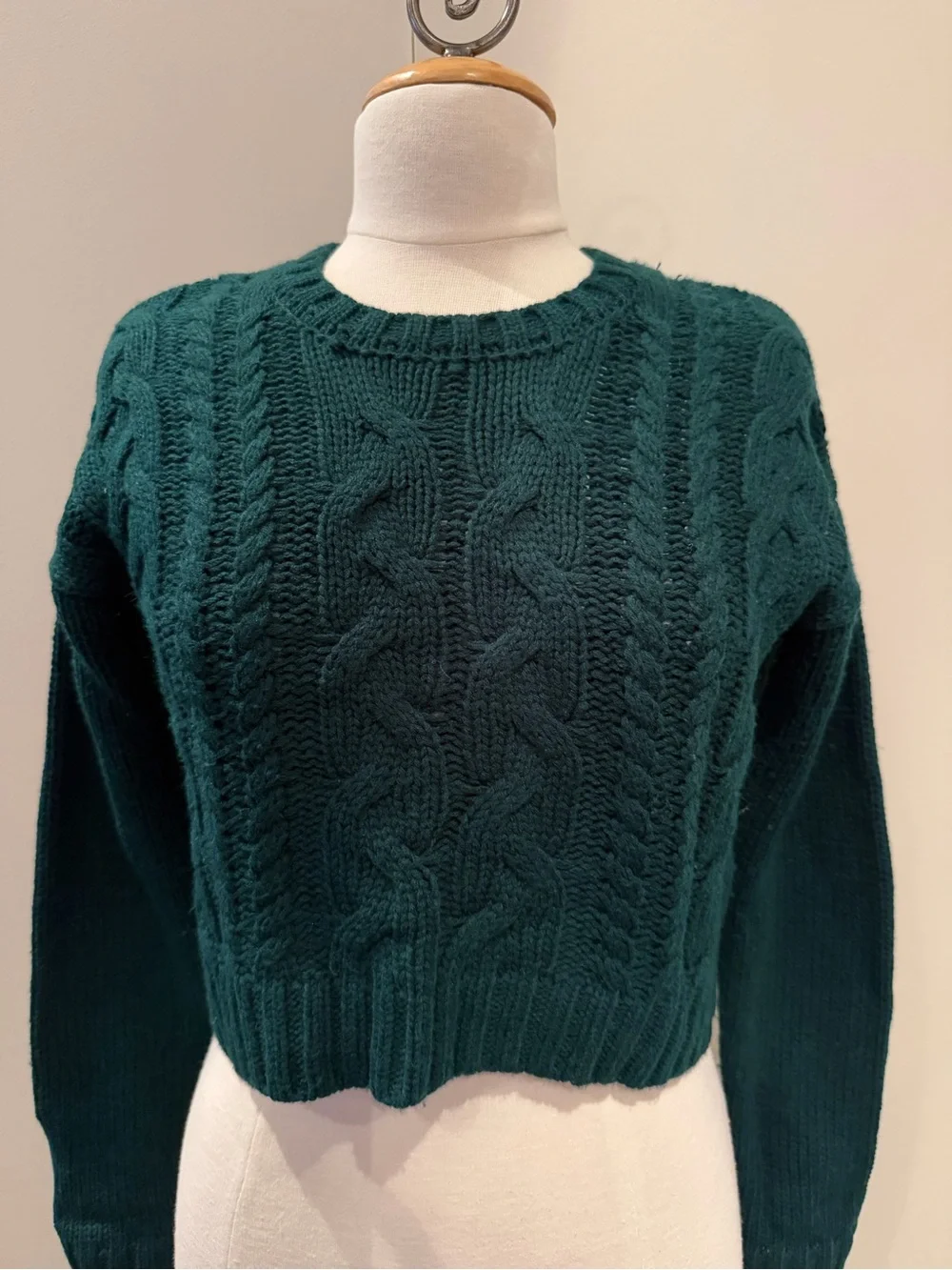 Lucca Couture Dark Teal Cable Knit Cropped Crew Sweater - Picture 6 of 7